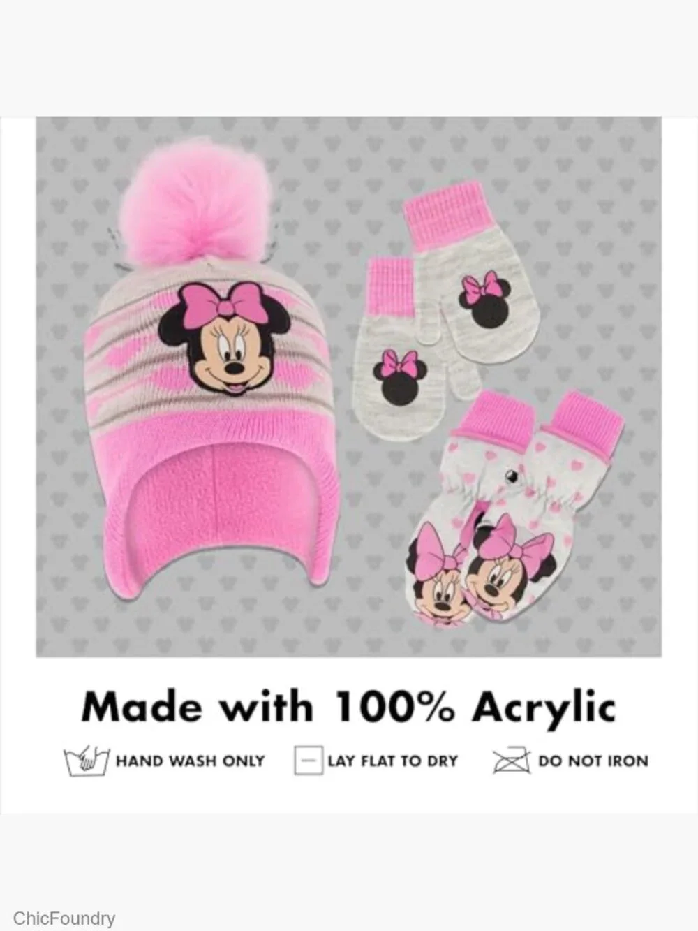 Disney Minnie Mouse Winter Hat & Mitten Set for Toddler Girls Ages 2-4